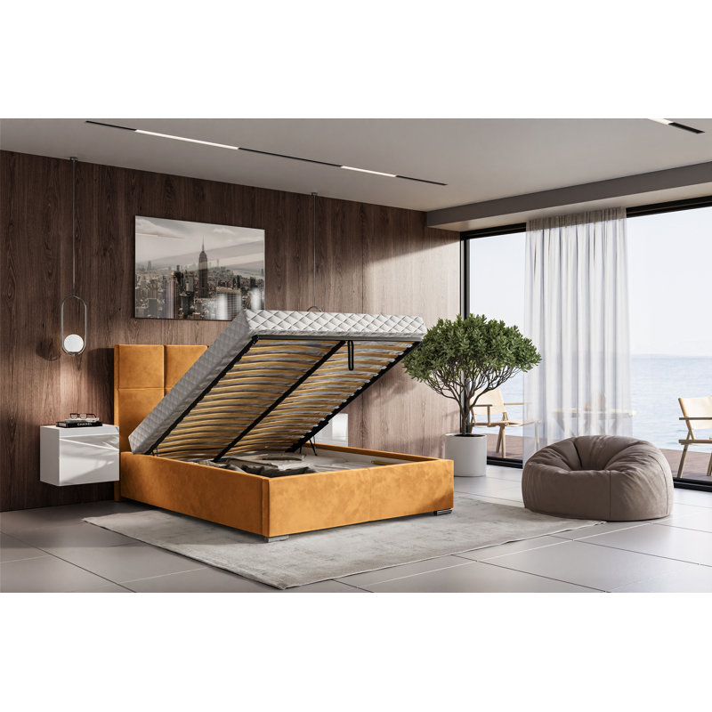 Adilyne Upholstered Ottoman Storage Bed, 160 x 200cm, Orange