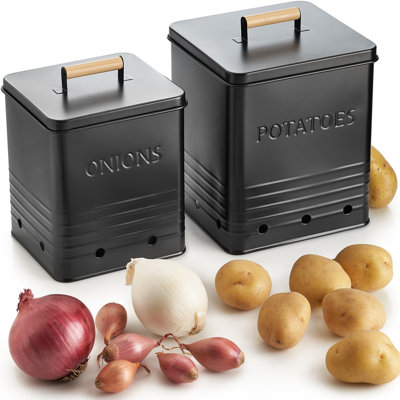 Ensemble de récipients de rangement pour pommes de terre et oignons, contenants spacieux de taille parfaite pour votre comptoir de cuisine ou garde-manger, noir