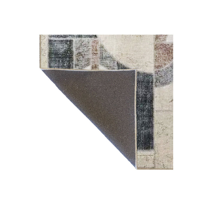 Beige Themed Abstract Geometric Pattern Modern Decorative Machine Washable Area Rug, Square 3'3"
