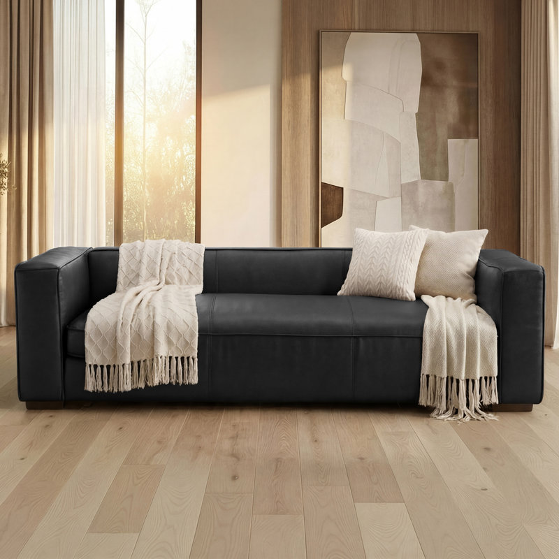 Faux Leather Upholstered Square Arms Sofa, Black