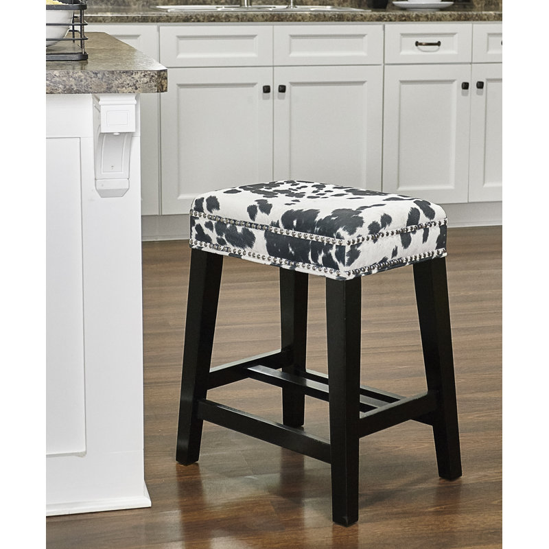 Tabouret de bar et de comptoir Waldenburg, Tabouret de comptoir (siège d'une hauteur de 24,5, Motif à taches de vaches noires