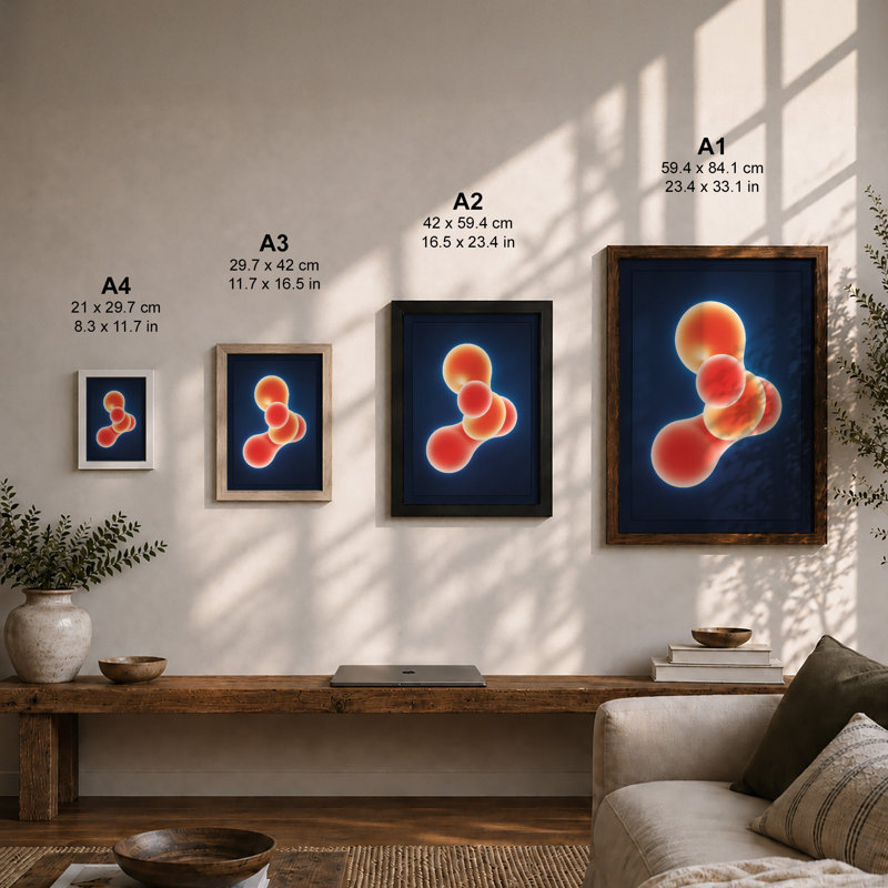Luminous Cells Modern - Framed Print, A3 - 42.0 x 29.7 cm, Black