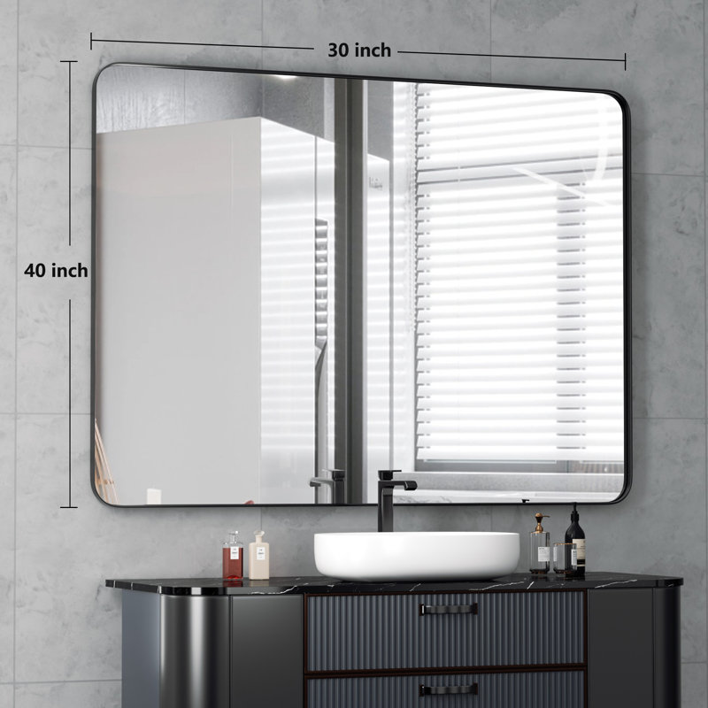 PrimePlus Rectangle Wall Mirror Bathroom Vanity Mirror, Black, 40" x 30"