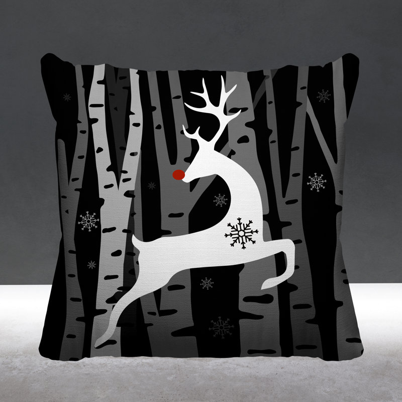 Coussin décoratif intérieur / extérieur Reindeer, 17 po x 17 po, Noir, Carré