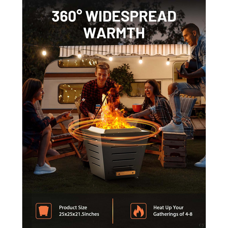 20 Inch Smokeless Fire Pit Stainless Steel Wood Burning Fireplace Portable Outdoor Fire Pit Patio Smokeless Firepit With Pull-Out Ash Tray And Handles