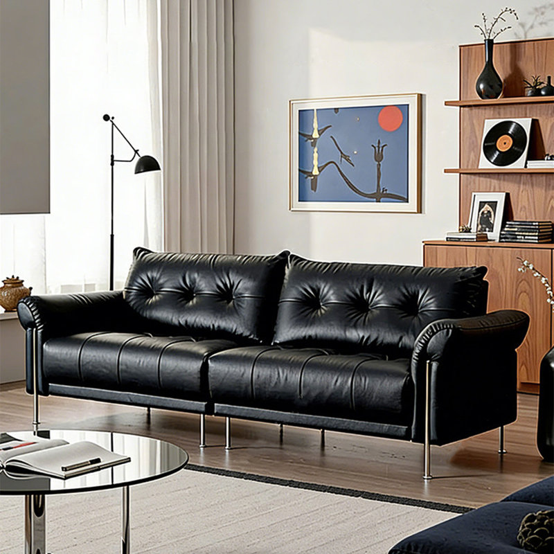 Canapé modulaire noir en similicuir, H 36,22 po x l 110,24 po x P 37,8 po