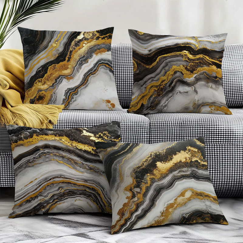 4 housses de coussin décoratives à motif de marbre