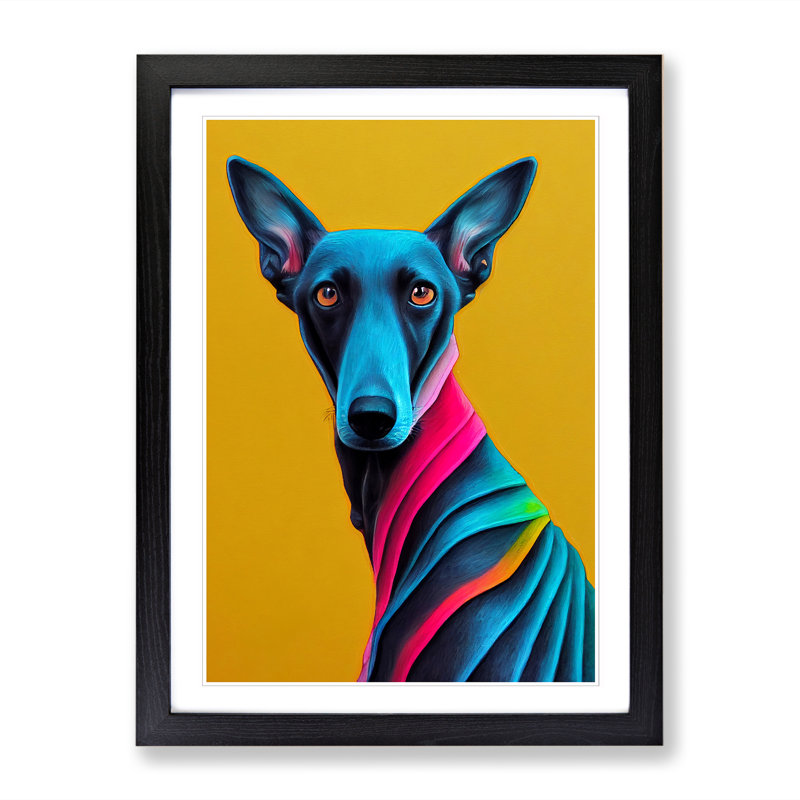 Greyhound Crayon - Wall Art, Black Framed, 64cm H x 46cm W x 2cm D, No Matte