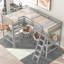 Lit mezzanine simple en bois en forme de L avec échelle et 2 bureaux intégrés en forme de L, gris
