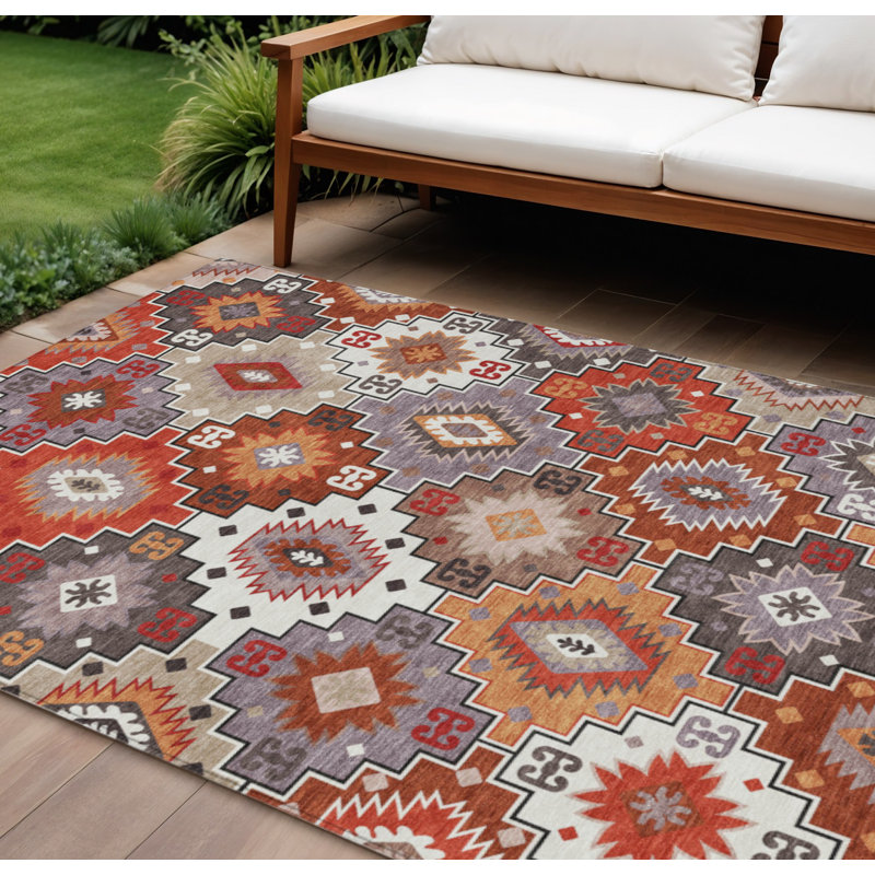 Tapis lavable 9 pi x 12 pi rouille lavande et ivoire Southwestern