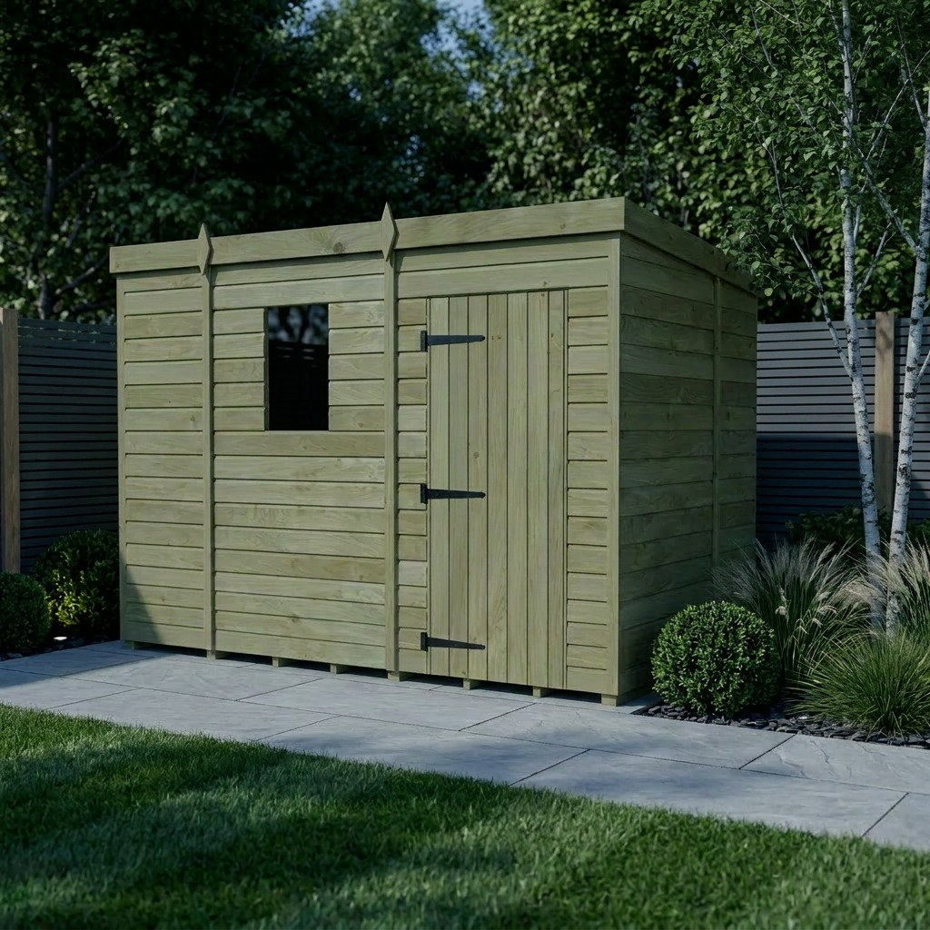 Total Sheds 9ft x 6ft Pent Garden Shed - Single Door - With Windows - Pressure Treated Timber - UK Manufactured