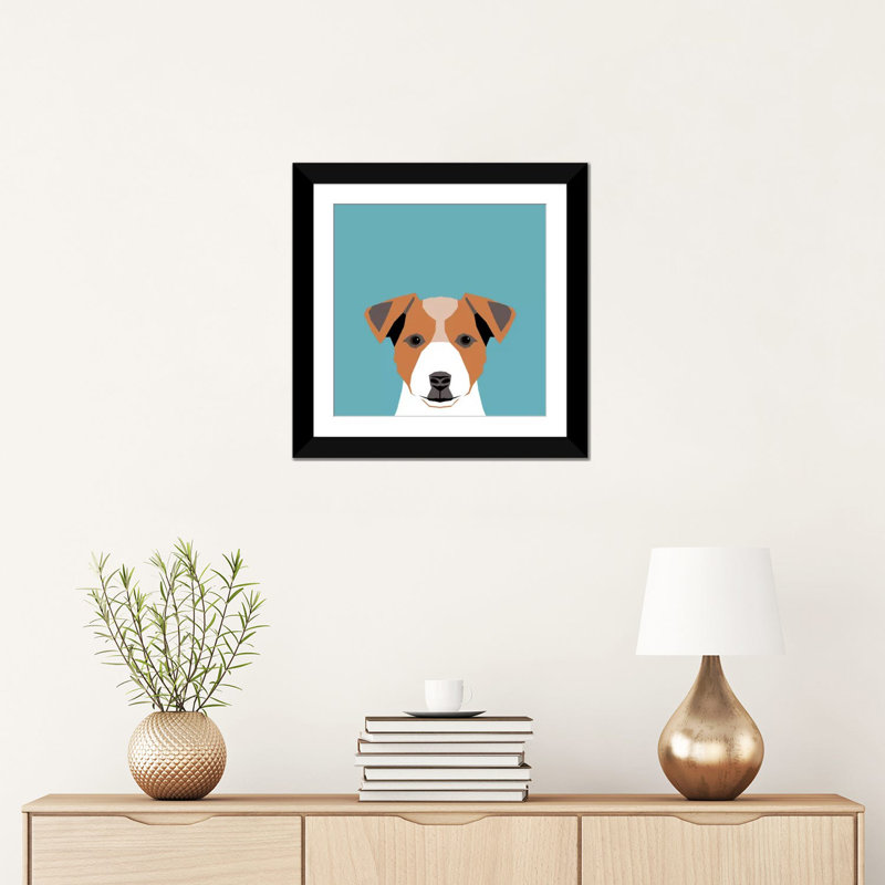 Jack Russell Terrier, impression sur toile tendue, H 16 po x l 16 po x P 1 po, Papier d'art encadré noir, Blanc