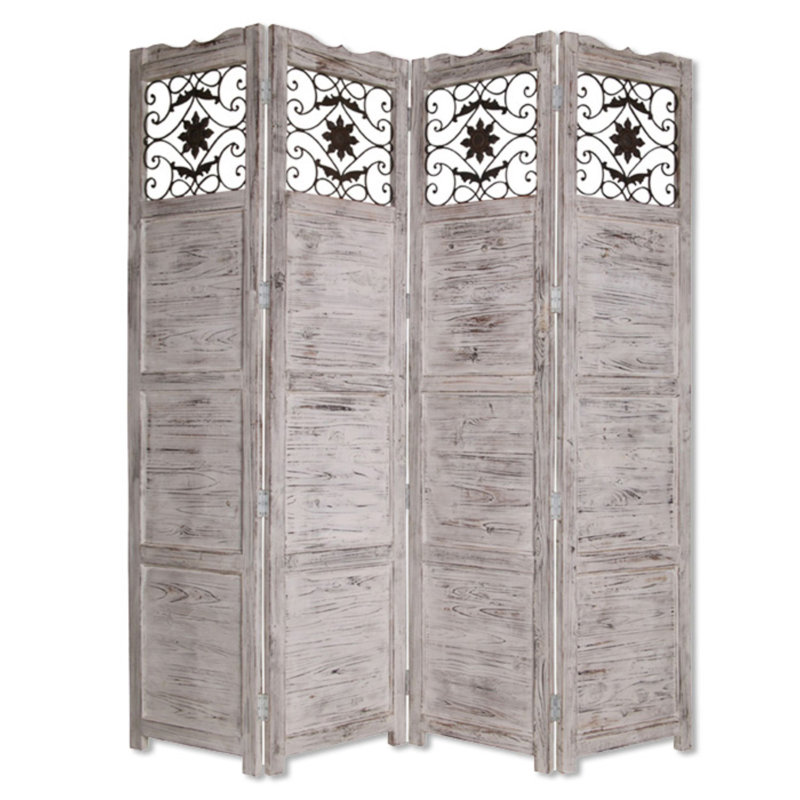 Cloison 4 panneaux pliables en bois massif l 76 po x H 84 po Shivani, Blanc