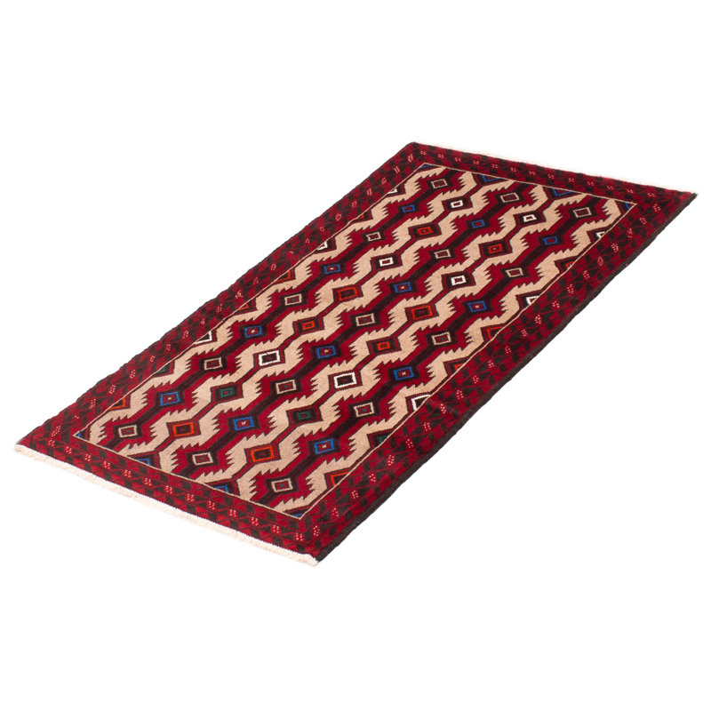 Tapis rouge en laine noué à la main de conception unique 3 pi 1 po x 5 pi 6 po nouvel âge Kalgoorlie