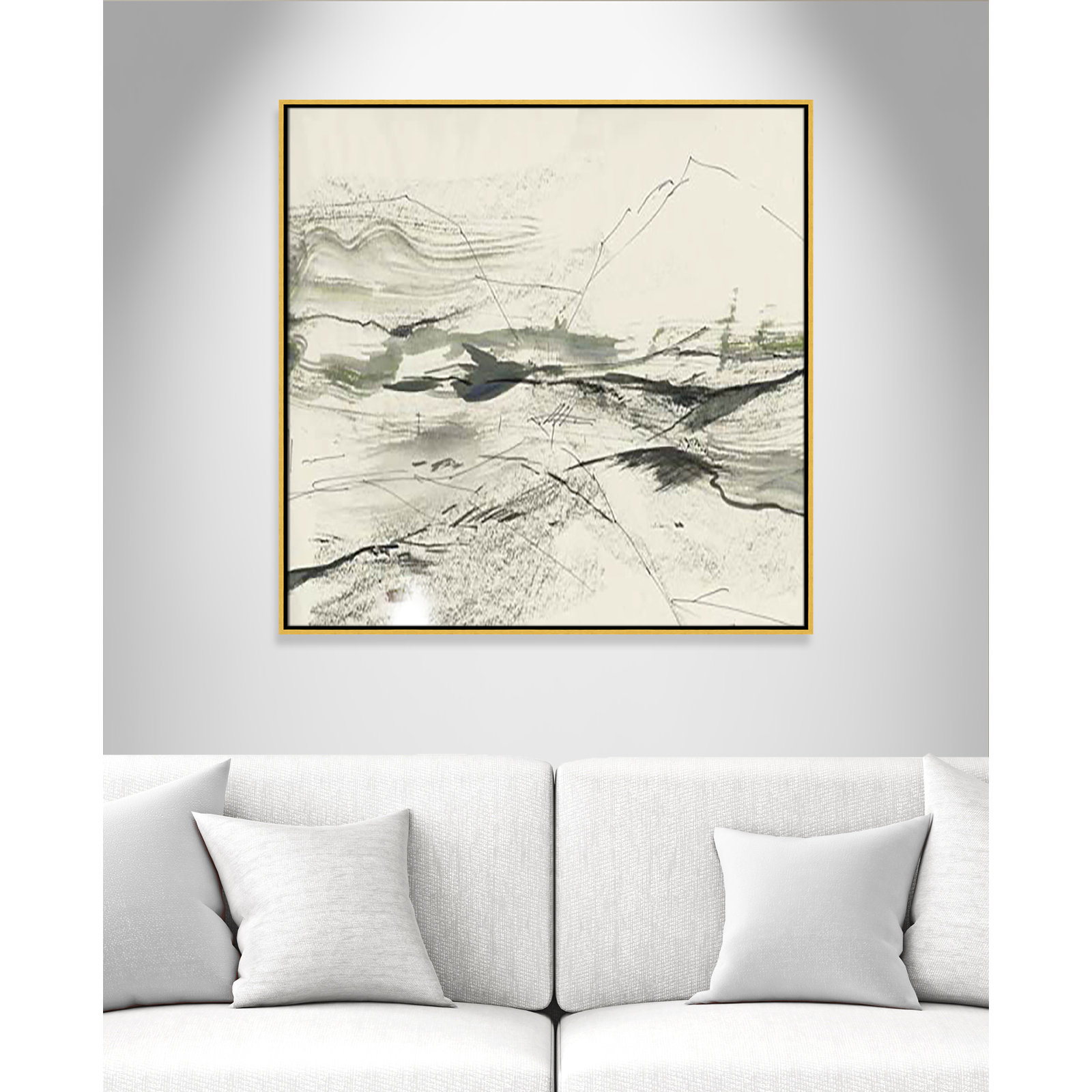Green Sketches Print, 37.5" H x 37.5" W x 2" D, Gold Floater Framed
