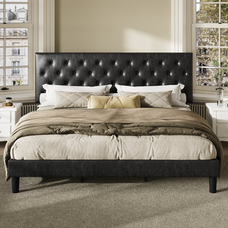 Darrach Upholstered Unfinished Platform Bed, King, Black