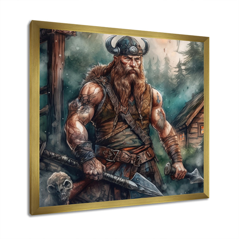 «Viking Strong» sur toile, Cadre doré à coins fermés, H 24 po x l 24 po x P 1 po
