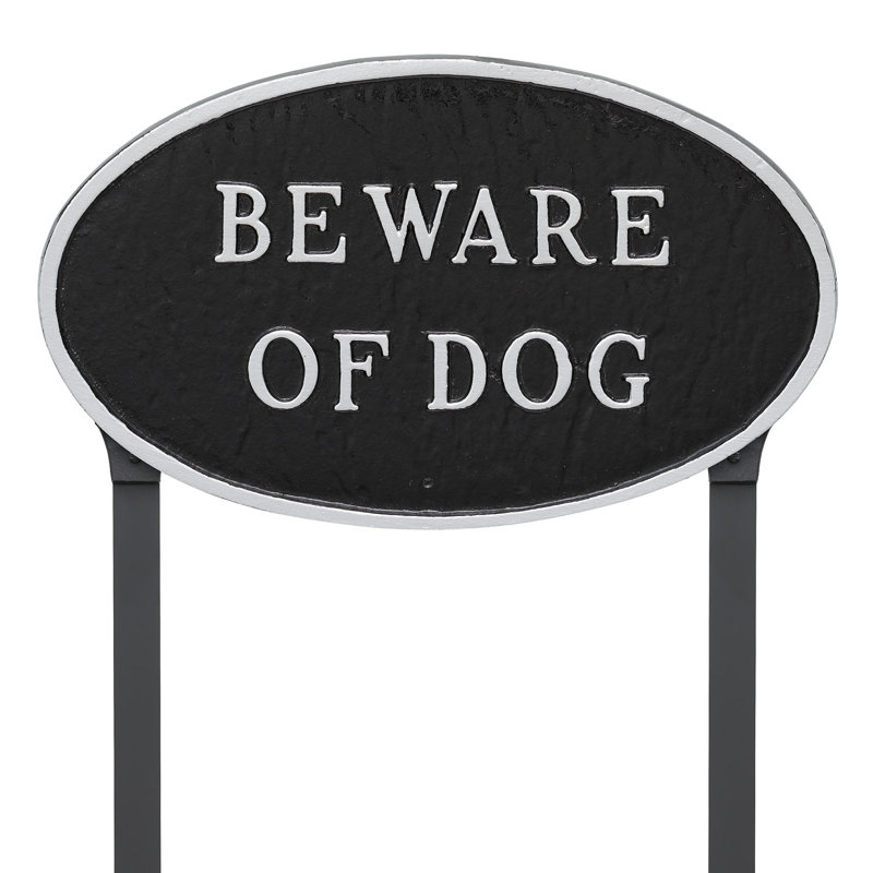 Beware of Dog Statement Garden Sign, Black/Silver