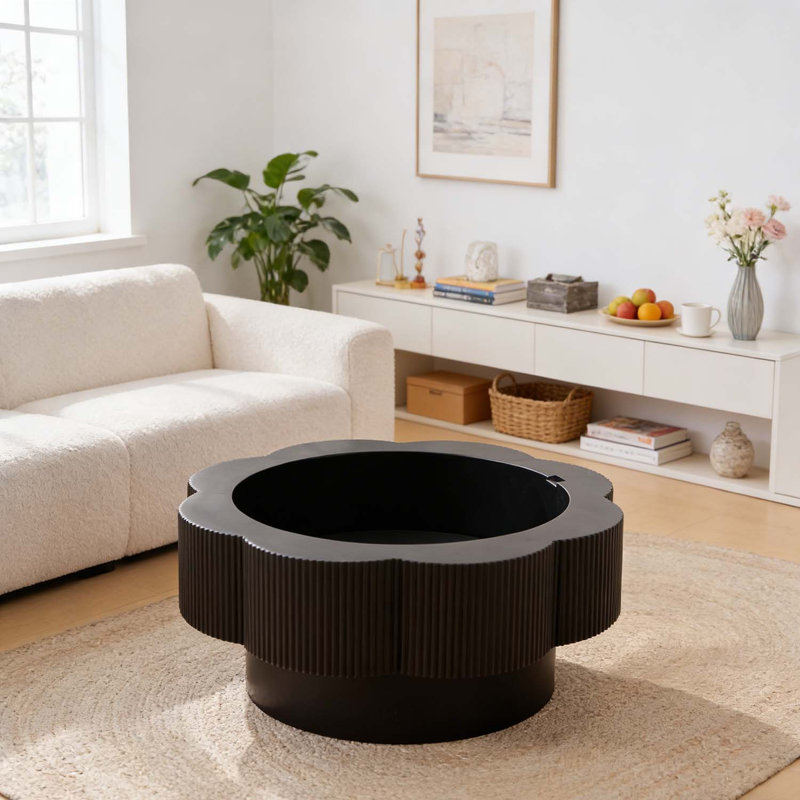 Table basse moderne avec rangement en forme de fleur, Marron foncé
