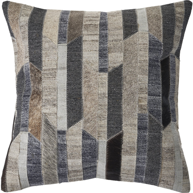 Gray and Charcoal Faux Leather Wool Throw Pillow Set