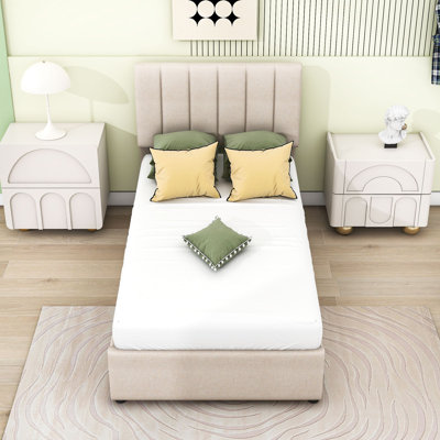 Twin Upholstered Platform Bed with a Hydraulic Storage System