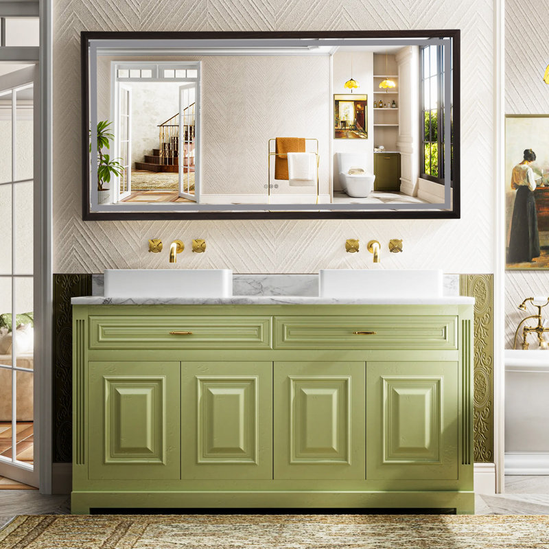 Miroir mural multifonctionnel en aluminium pour salle de bain, miroirs vatiny avec cadre en aluminium, couleur bois brun