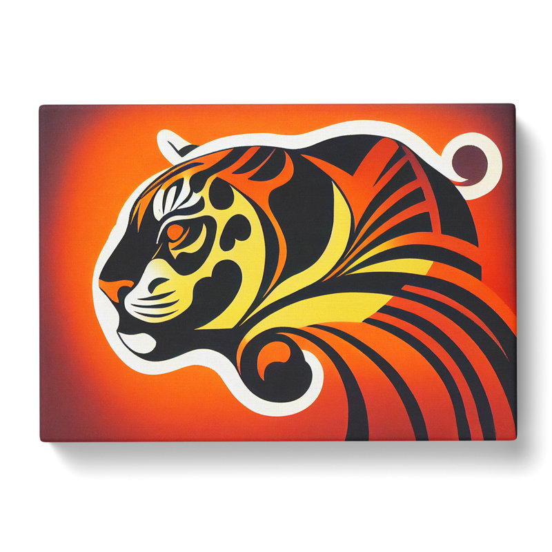 Tiger Art Deco Style Abstract - Wrapped Canvas, 50cm H x 76cm W x 3cm D