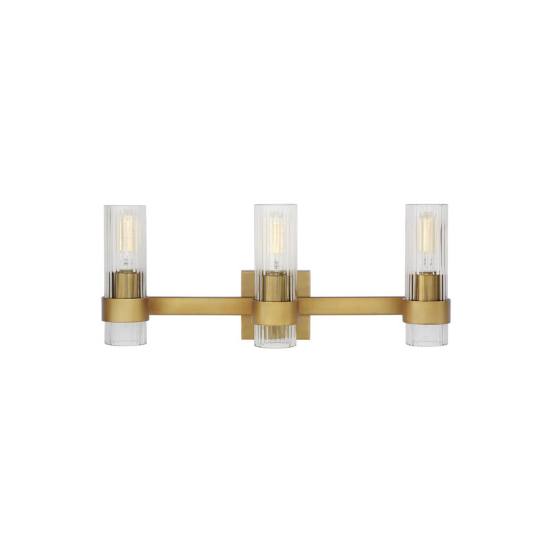 Geneva Burnished Brass 3-Light Vanity Fixture with Fluted Shades