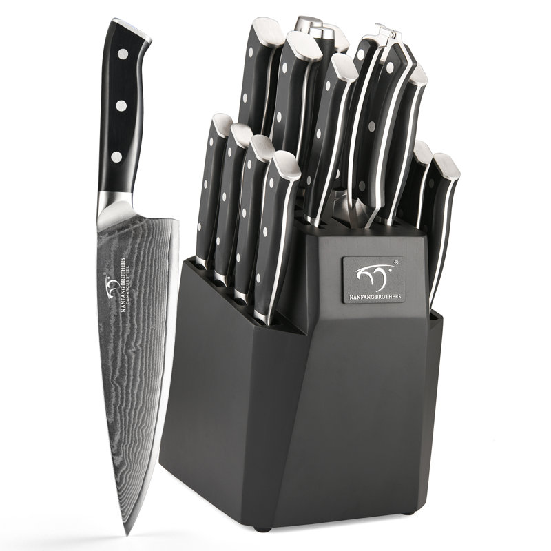 Ensemble de couteaux de cuisine Nanfang Brothers 18 pièces avec poignée ergonomique en ABS Damas