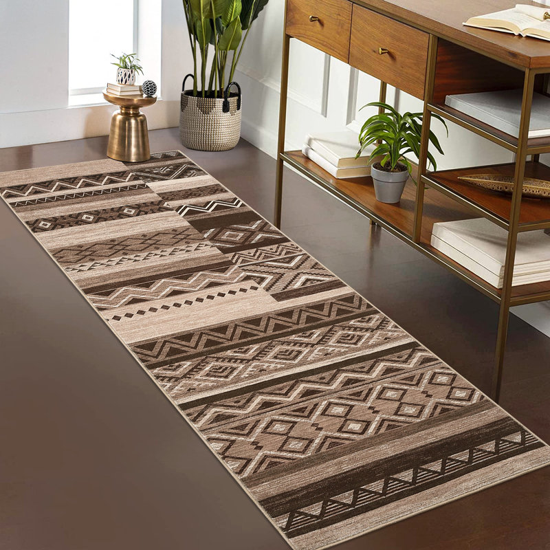 Geometric Machine Washable Rug for Living Room Bedroom Striped Non-Slip Low Pile Rubber Backing Area Rug for Playroom Office Kitchen Dining Room Dorm and Bedside Decor