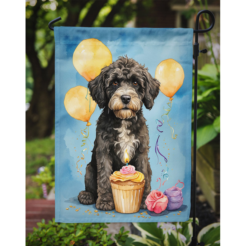 Drapeau de jardin «Happy Birthday», Chien d'eau portugais