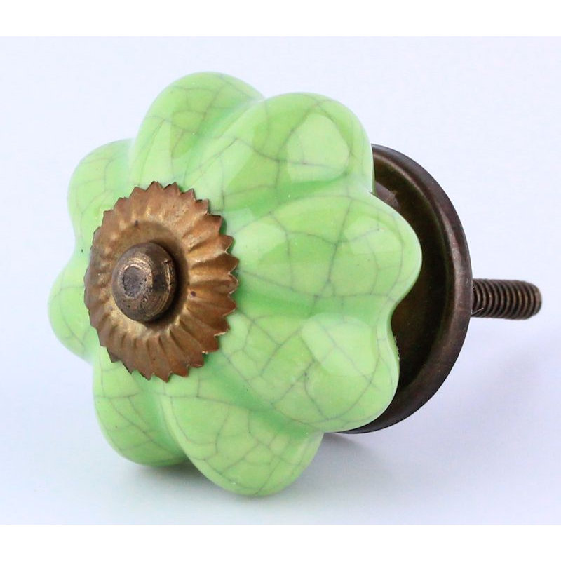 (5 Pack) 1-3/4 inch Cracked Knob, Green/Antique Brass