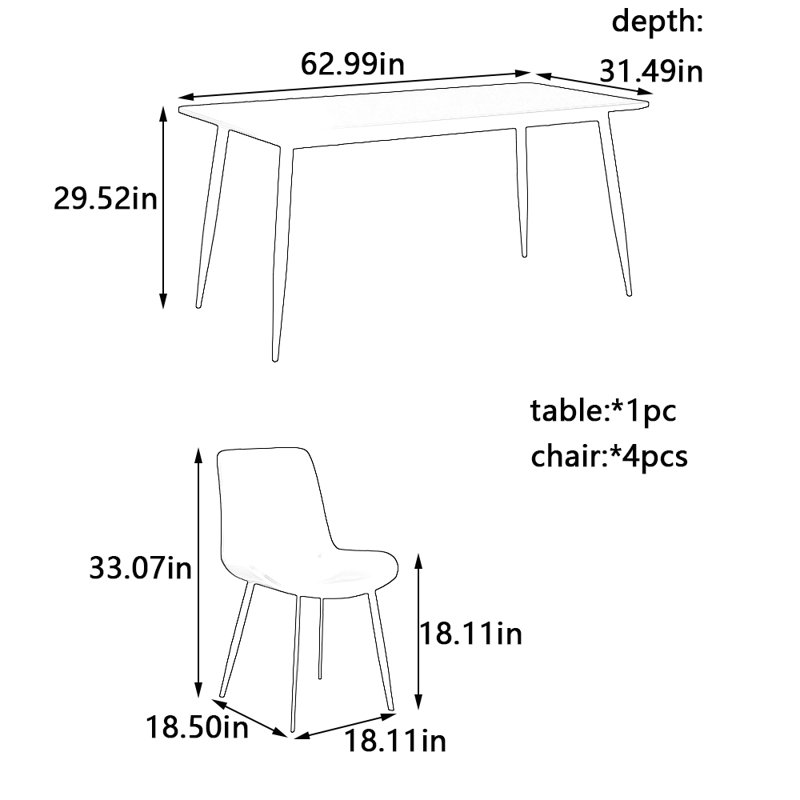 Rock plate carbon steel dining table and chair set, 29.52"H x 62.99"L x 31.49"W