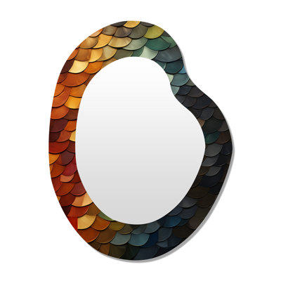 Janay Colorful Rainbow scales I - Abstract Asymmetrical Decorative Mirror, Modern Irregular Shape Large Wall Mirror, Printed Metal Art