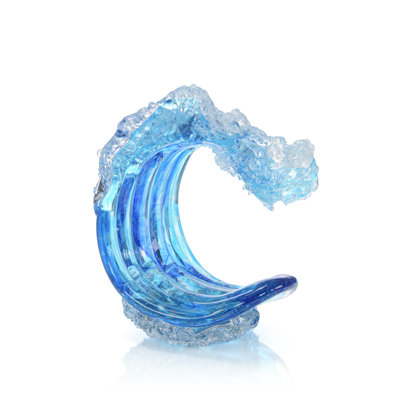 Ocean Blue Waves Handblown Glass Sculpture II