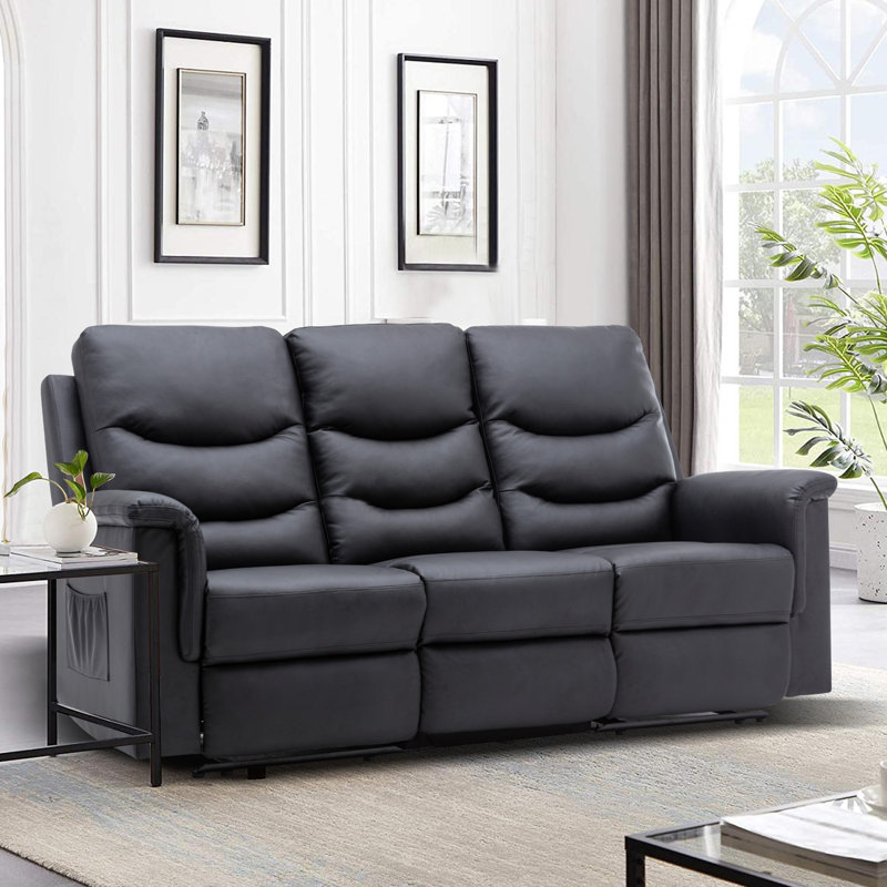 Kidada 78'' Faux Leather Reclining Sofa, Black