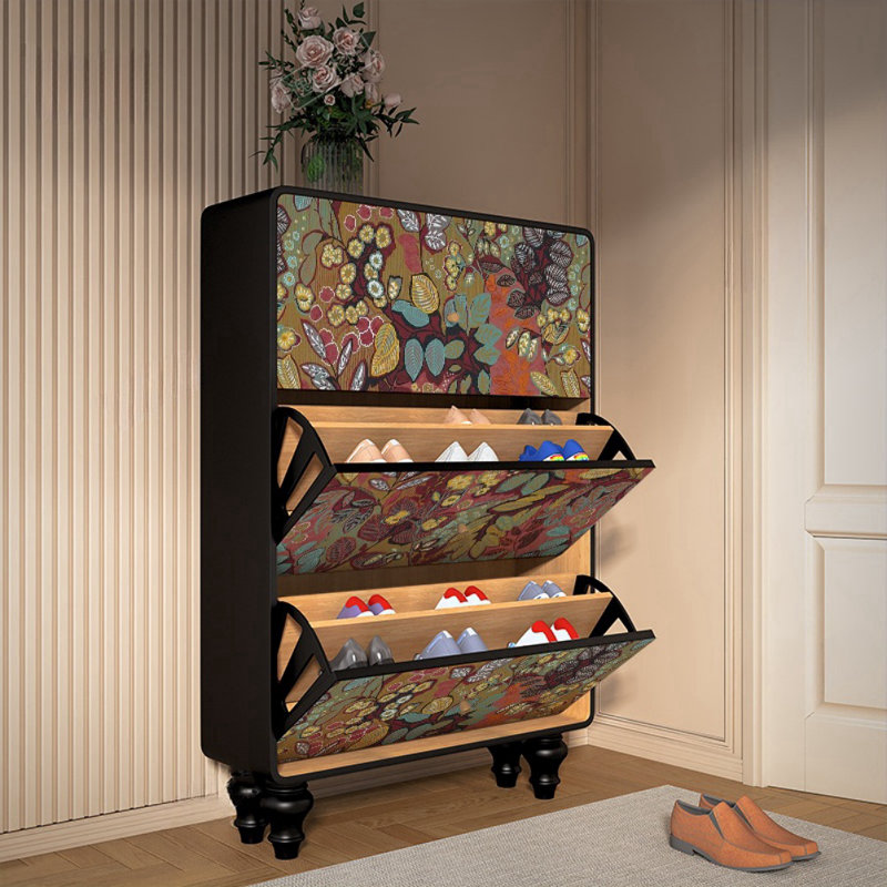 Tenie Solid Wood Accent Cabinet, Black/Green/Brown