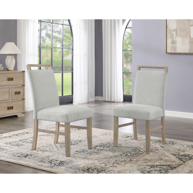 Set of 2 Light Oak Finish Dining Side Chairs with Light Gray Fabric, Perfect for Modern and Comfortable Seating