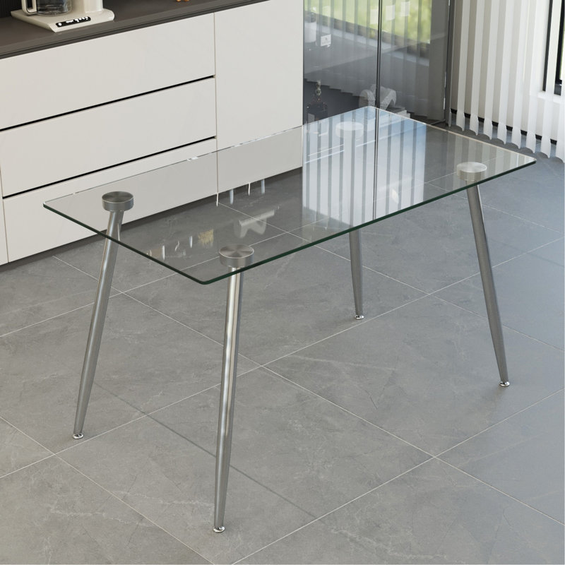 Table de salle à manger moderne en verre avec pieds en métal, null