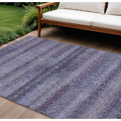 Tapis intérieur/extérieur lavable à rayures prune et lavande, 2,74 m x 3,66 m