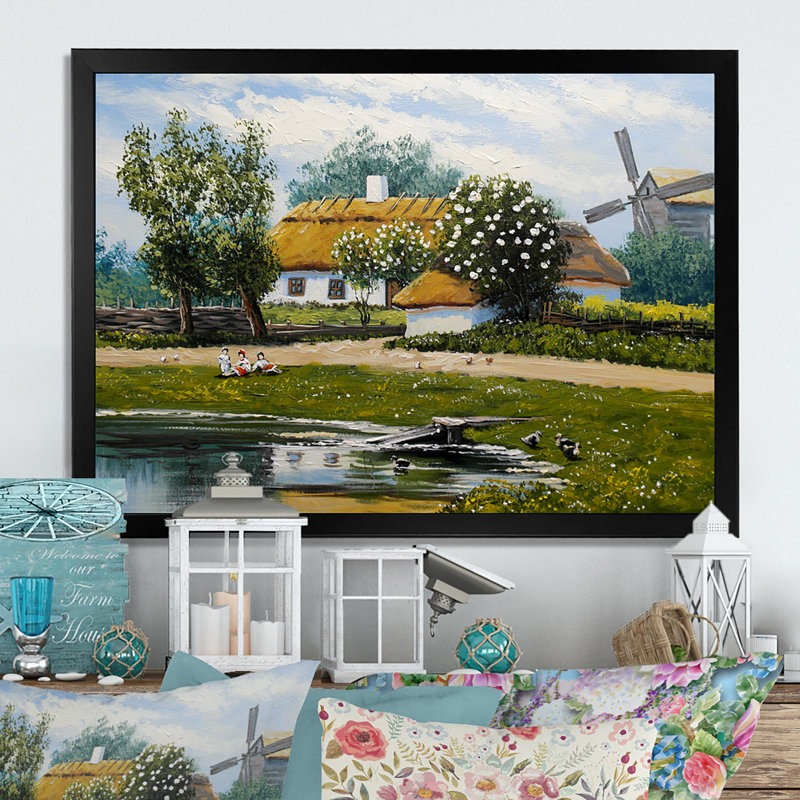 «Old Rustic Village Lanscape VI», reproduction d'art sur toile, Cadre noir, H 8 po x l 12 po x P 1 po