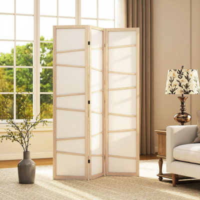 HOMCOM Room Divider, Screen Protector with Frame, Natural Wood Finish