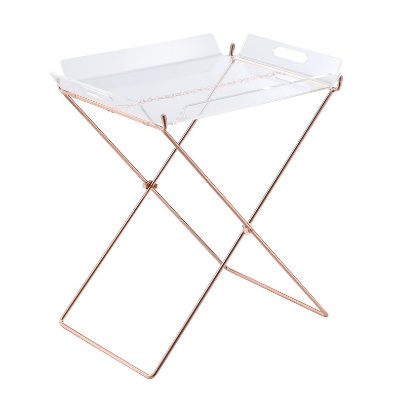 Plateau de table en acrylique avec base en métal transparent et cuivre