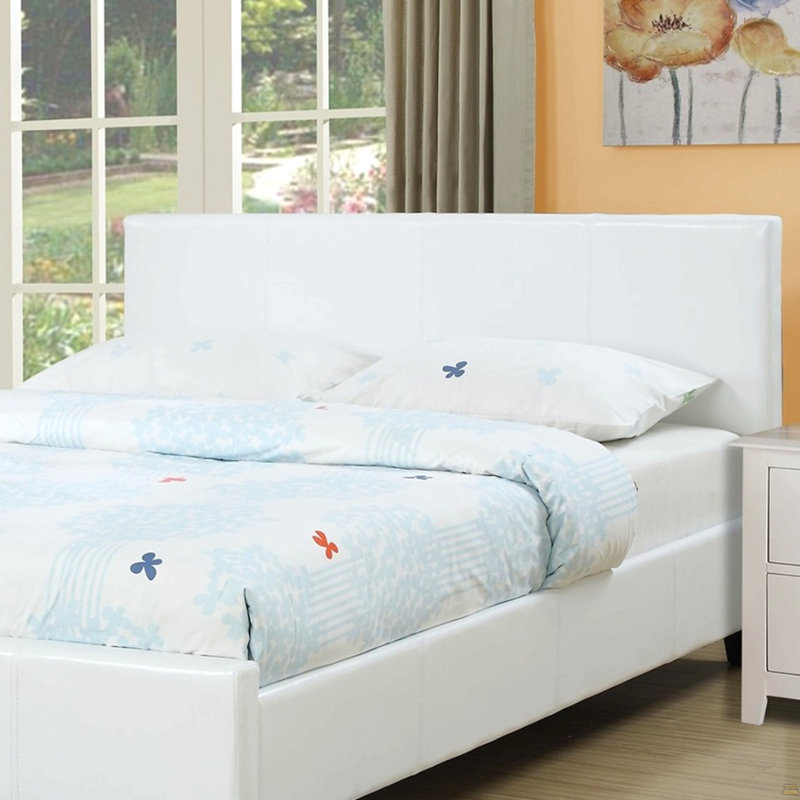 1pc grand lit en similicuir rembourré avec cadre de lit et pieds en bois, Blanc, Grand lit