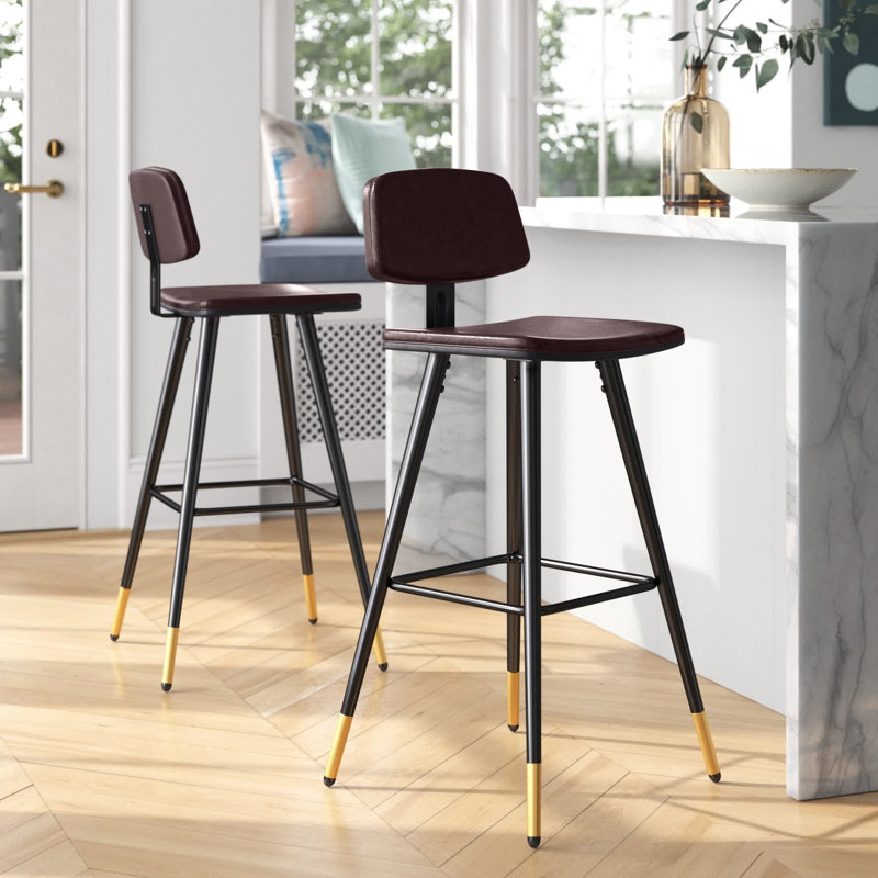Azurie LeatherSoft Barstools with Iron Frame and Gold Tipped Legs, Brown