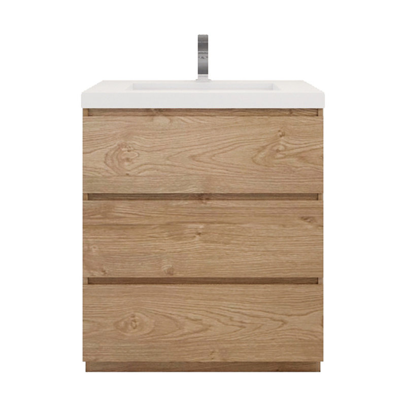Lawncrest 29.5'' Single Bathroom Vanity with Acrylic Top, New England Oak