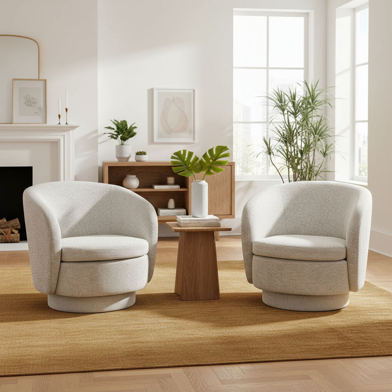 Fauteuil demi-tonneau pivotant rembourré (ensemble de 2), Beige