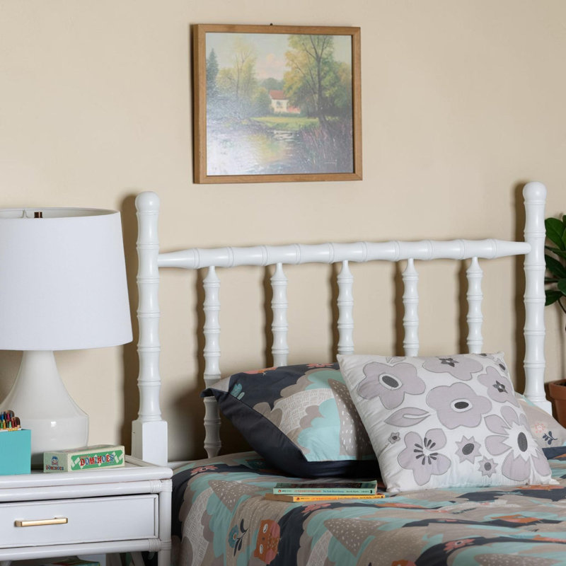 Willshine Bamboo Pattern Headboard - Handcrafted Wooden Panel With Ornamental Turned Spindle Layout, Twin, White