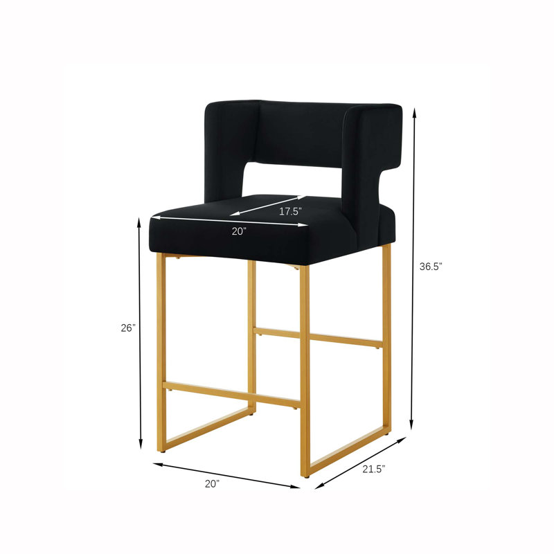 Ensemble de 2 tabourets de bar modernes à hauteur de comptoir avec dossier ouvert carré, Noir
