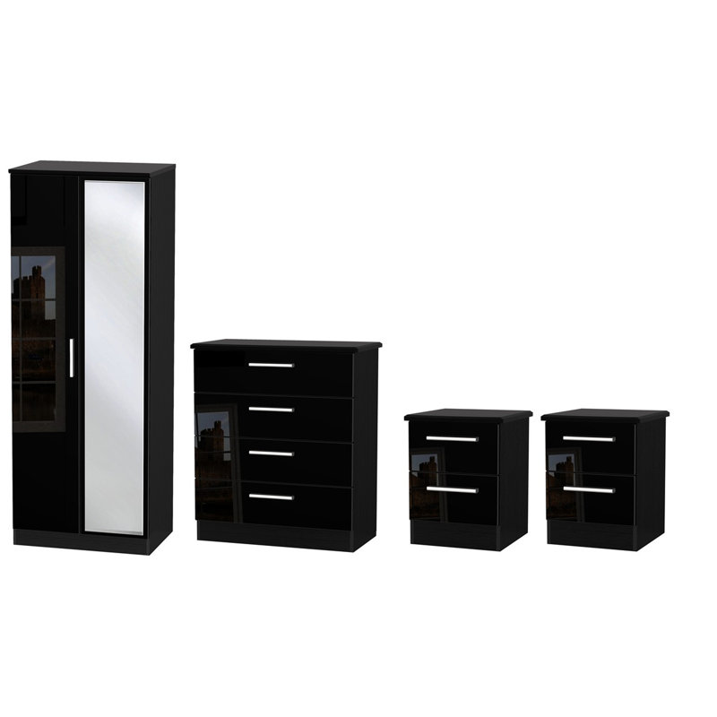 Yvette 4 Piece Bedroom Set, Black / Black